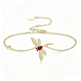 14K Gold Plated Birthstone Dragonfly Anklet Bracelet Birthday Gifts for Her