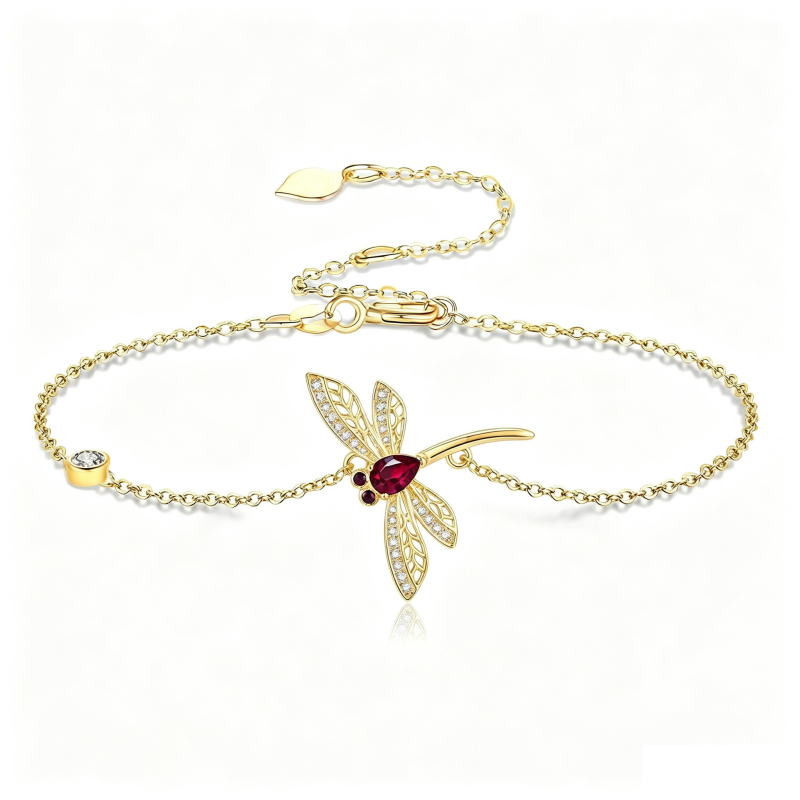 14K Gold Plated Birthstone Dragonfly Anklet Bracelet Birthday Gifts for Her
