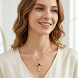 14K Gold Plated  Birthstone Cross Necklace Engraved I Love You Forever