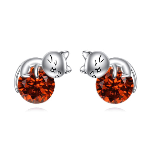 Sterling Silver Birthstone Cat Stud Earrings