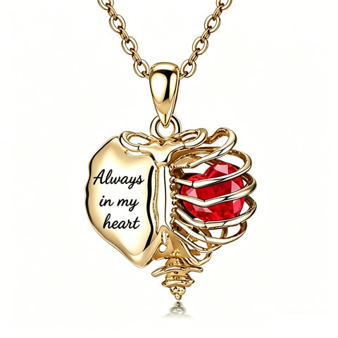 14K Gold Plated  Heart Birthstone Skeleton Necklace With Engraved