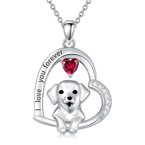 Sterling Silver Heart Birthstone Puppy Dog Pendant Necklace