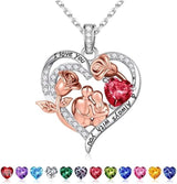 Sterling Silver Heart Birthstone Couple Hugging Necklace for Women Valentine's Day Gift