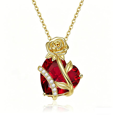 10K 14K 18K Gold Heart Birthstone Rose Pendant Necklace Gifts for Wife Girlfriend Mom Daughter Grandma