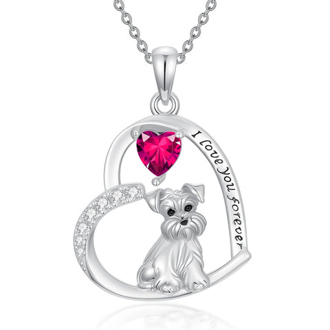 Sterling Silver 12 Month Birthstone Schnauzer Chihuahua Pitbull Pug Pendant Necklace for Women