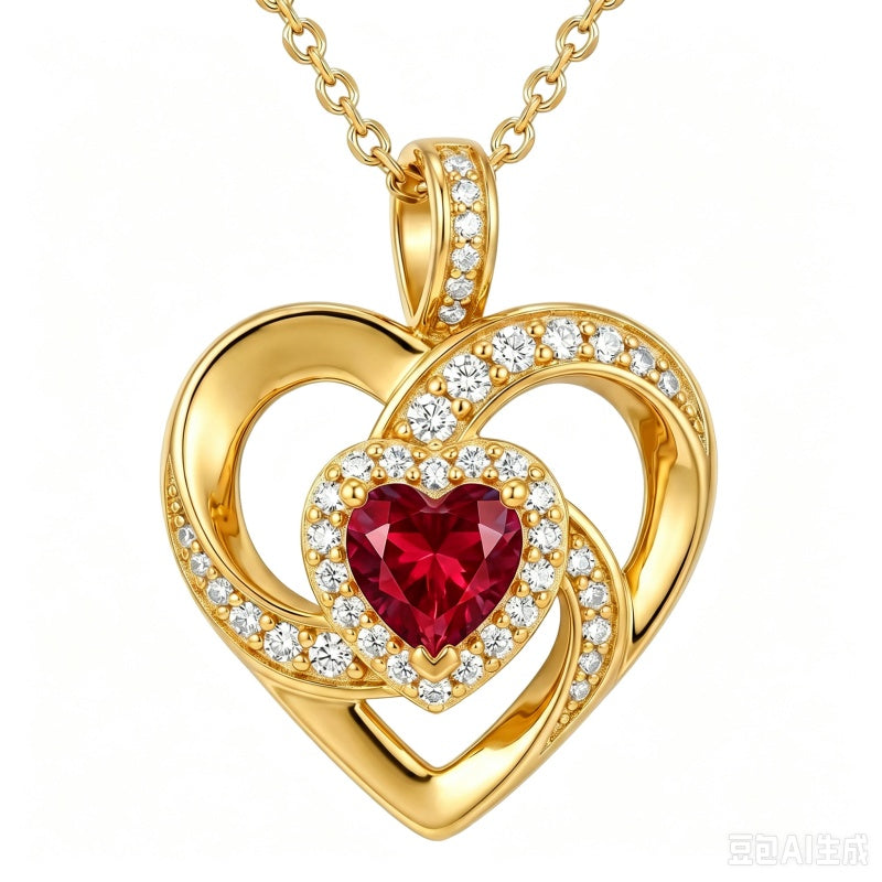 14K Gold Plated Love Heart Birthstone Necklace for Women