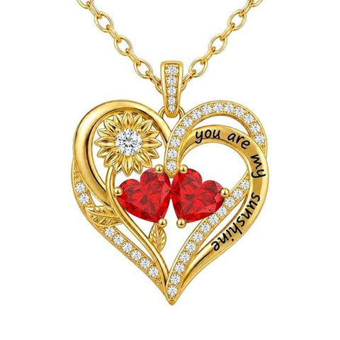 Double Birthstone Necklace 14K Gold Plated You Are My Sunshine Sunflower Necklace Heart Pendant Necklace