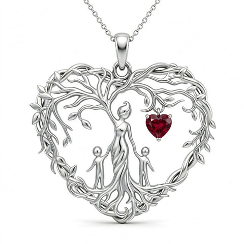 Sterling Silver Heart Pendant Birthstone Tree of Life Mother Child Family Necklace