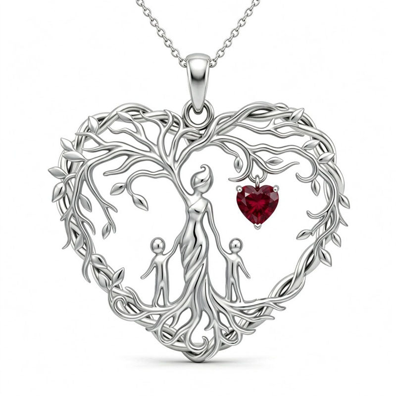 Sterling Silver Heart Pendant Birthstone Tree of Life Mother Child Family Necklace