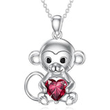 Sterling Silver Birthstone Monkey Pendant Necklace