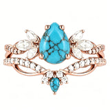 Sterling Silver Personalized Engraved 1-3CT Turquoise Engagement  Wedding Promise Ring Set for Her