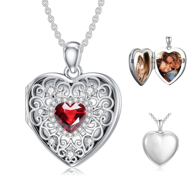 Sterling Silver Heart Crystal Personalized Picture Heart Locket Pendant Necklace