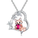Sterling Silver Heart Birthstone Fox Pendant Necklace