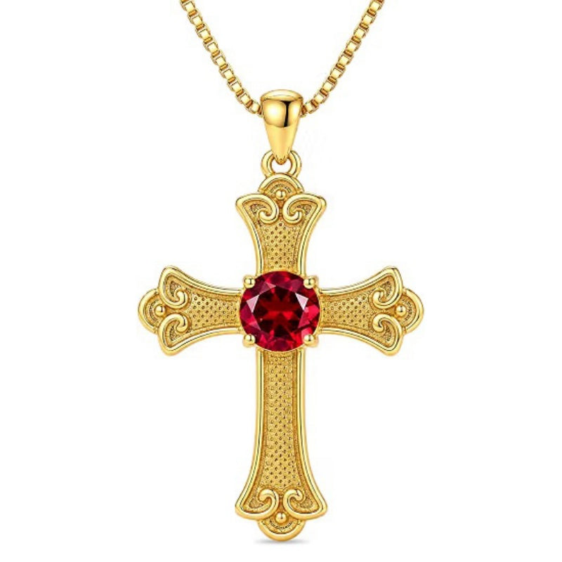 14K Gold Plated  Birthstone Cross Necklace  Pendant Necklace Mother's Day Birthday Gifts for Women