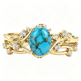 Sterling Silver Personalized Engraved 1-3CT Turquoise Engagement  Wedding Promise Ring Set for Her
