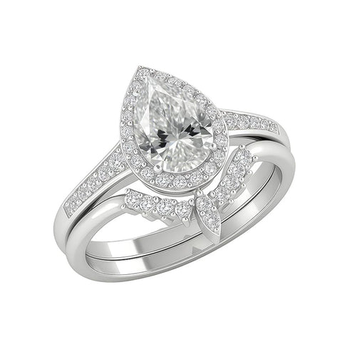 Sterling Silver 3.0CT Pear-Shaped Wedding  Engagement Ring Set For Women