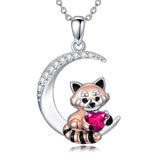 Sterling Silver Birthstone Red Panda Pendant Necklace Animal Jewelry Gifts for Women
