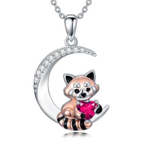 Sterling Silver Birthstone Red Panda Pendant Necklace Animal Jewelry Gifts for Women