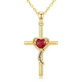 14K Gold Plated Dainty Heart Birthstone Pendant Cross Necklace for Women Religious Gift
