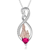 Sterling Silver Birthstone Infinity Heart Mother Daughter Pendant Necklace