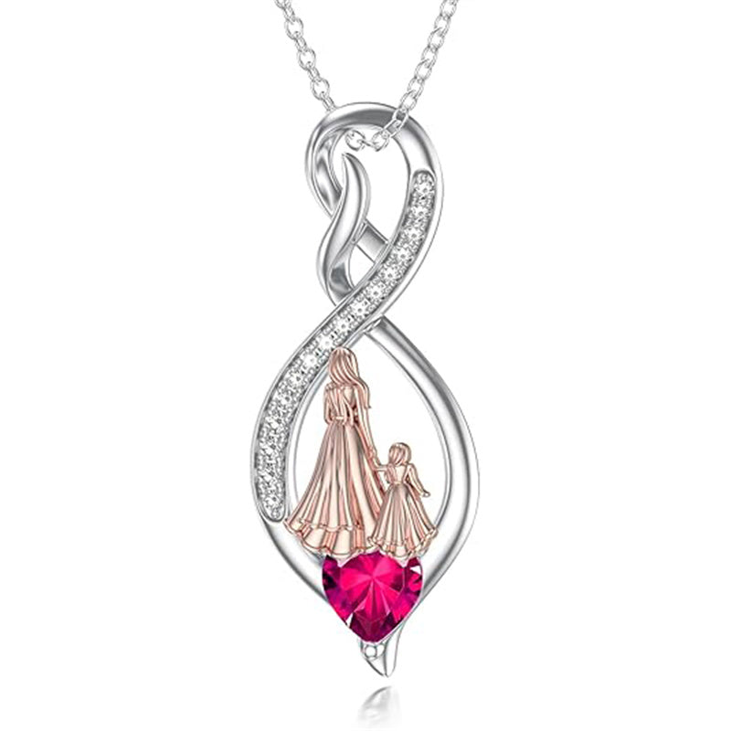 Sterling Silver Birthstone Infinity Heart Mother Daughter Pendant Necklace