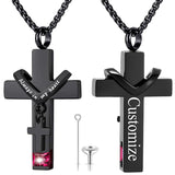 Stainless Steel Birthstones Cross Urn Necklaces for Ashes