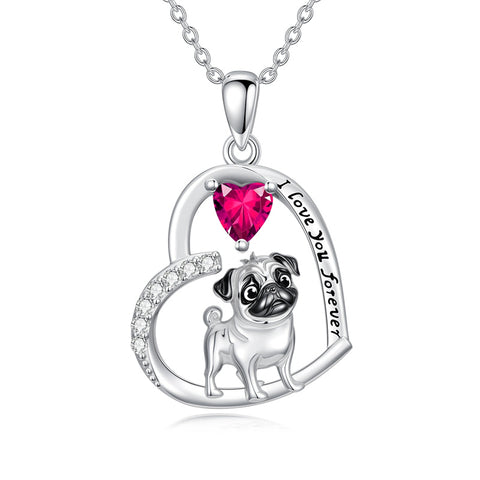 Sterling Silver 12 Month Birthstone Schnauzer Chihuahua Pitbull Pug Pendant Necklace for Women