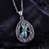 Sterling Silver Oxidation Turquoise Dragonfly Sunflower Pendant Necklace