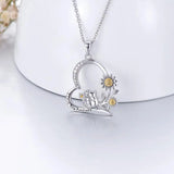 925 Sterling Silver Hedgehog Sunflower Heart Necklace Cubic Zirconia I Love You Forever