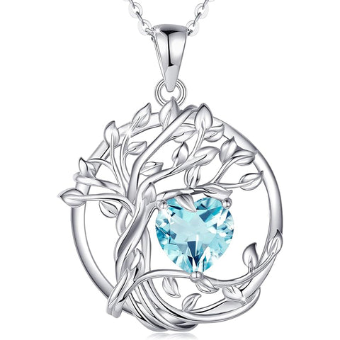 Sterling Silver Heart Birthstone Tree of Life Pendant Necklace