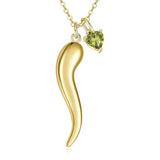 Heart Birthstone 14K Gold Plated Italian Horn Pendant Necklace Anniversary Birthday Gifts for Her