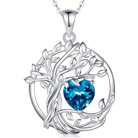 Sterling Silver Heart Birthstone Tree of Life Pendant Necklace