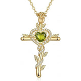 14K Gold Plated Heart Birthstone Rose Cross  Pendant Necklace  Religious Christian Jewelry for Women