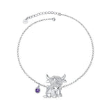 Sterling Silver Birthstone Highland Cow Anklet Animal Anklet Gift for Her