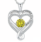 Sterling Silver 12 Month Birthstone Double Heart Pendant Necklace  Engraved with I Love You for Always and Forever