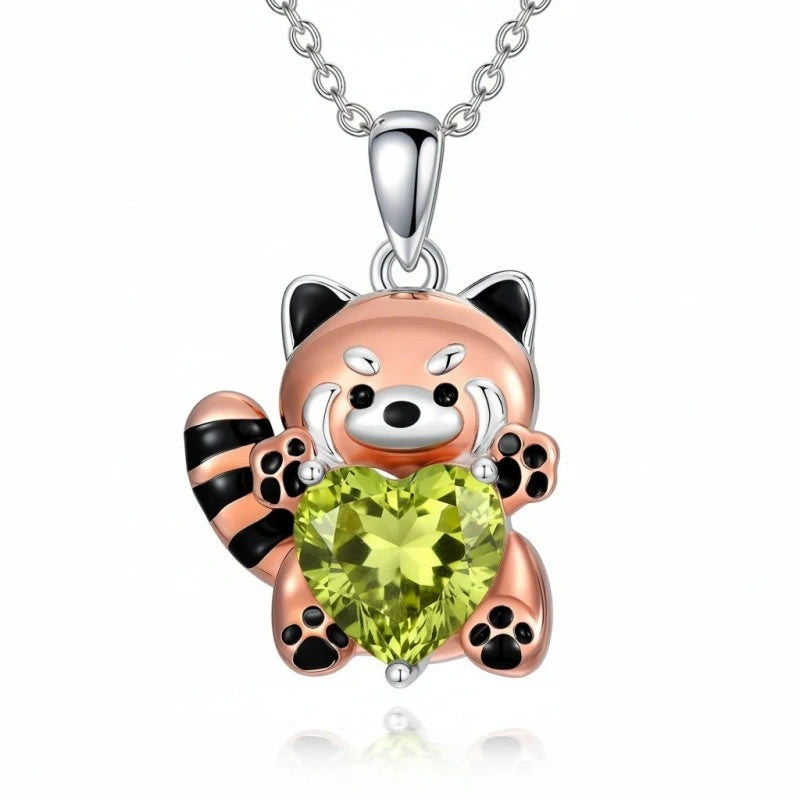 Sterling Silver Birthstone Red Panda Pendant Necklace for Women Birthstone Christmas Birthday  Gifts
