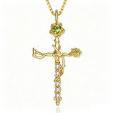 14K Gold Plated Birthstone Cross Necklace for Women Faith Necklace Christian Jewelry