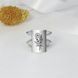 Sterling Silver Double Band Personalized Name Birth Flower Ring