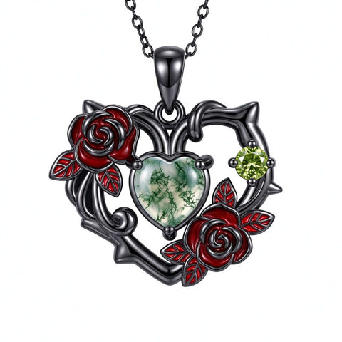 Sterling Silver Black Heart Skeleton Birthstone Necklace With Engraved Halloween Gift