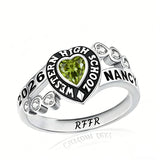 Sterling Silver Personalized Birthstone Engraved Class Rings for Women, College Senior High School Ring