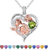 Sterling Silver Heart Birthstone Couple Hugging Necklace for Women Valentine's Day Gift