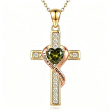 14K Gold Plated  Birthstone Cross Necklace Engraved I Love You Forever