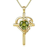 14K Gold  Plated Heart Shape Birthstone  Love Cross Necklace for Women Religious Jewelry