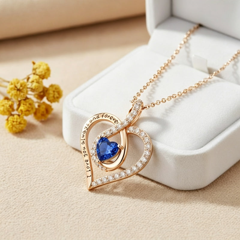 14K Gold Plated Love Heart Birthstone Necklace for Women