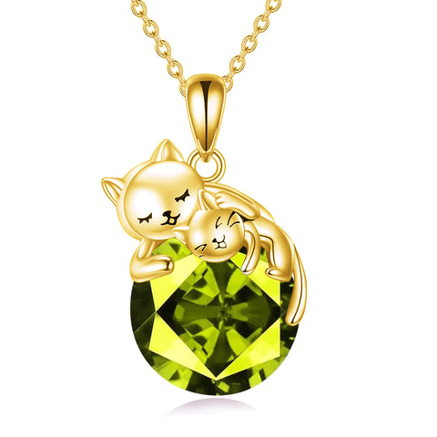 Sterling Silver Birthstone Cat Pendant Necklace