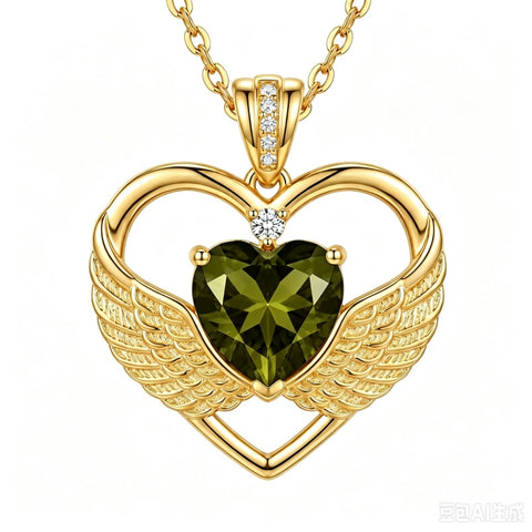 14K Gold Plated 12-Month Birthstone Infinity Angel Wings Pendant Necklace for Women