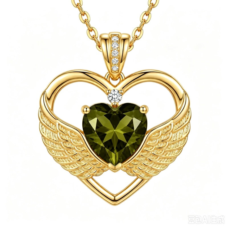 14K Gold Plated 12-Month Birthstone Infinity Angel Wings Pendant Necklace for Women