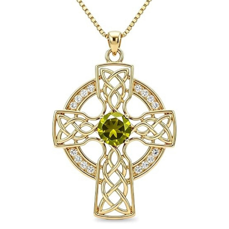 14K Gold Plated Birthstone Celtic Knotwork Cross Necklace for Women