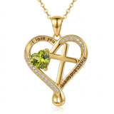 14K Gold Plated Heart  Birthstone Cross Necklace Engraved with I Love You Always and Forever