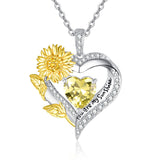 Sterling Sliver Birthstone Love Heart & Sunflower Pendant Necklace Engraved With You Are My Sunshine